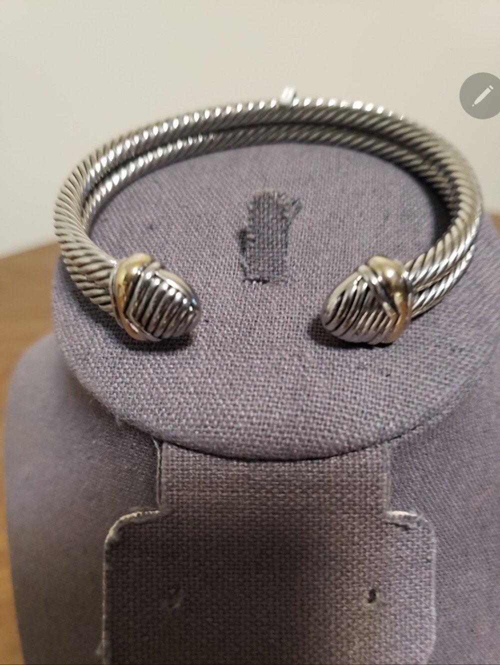 Silver-Tone Twisted Cable Cuff Bracelet with Gold Accents - Silvertone